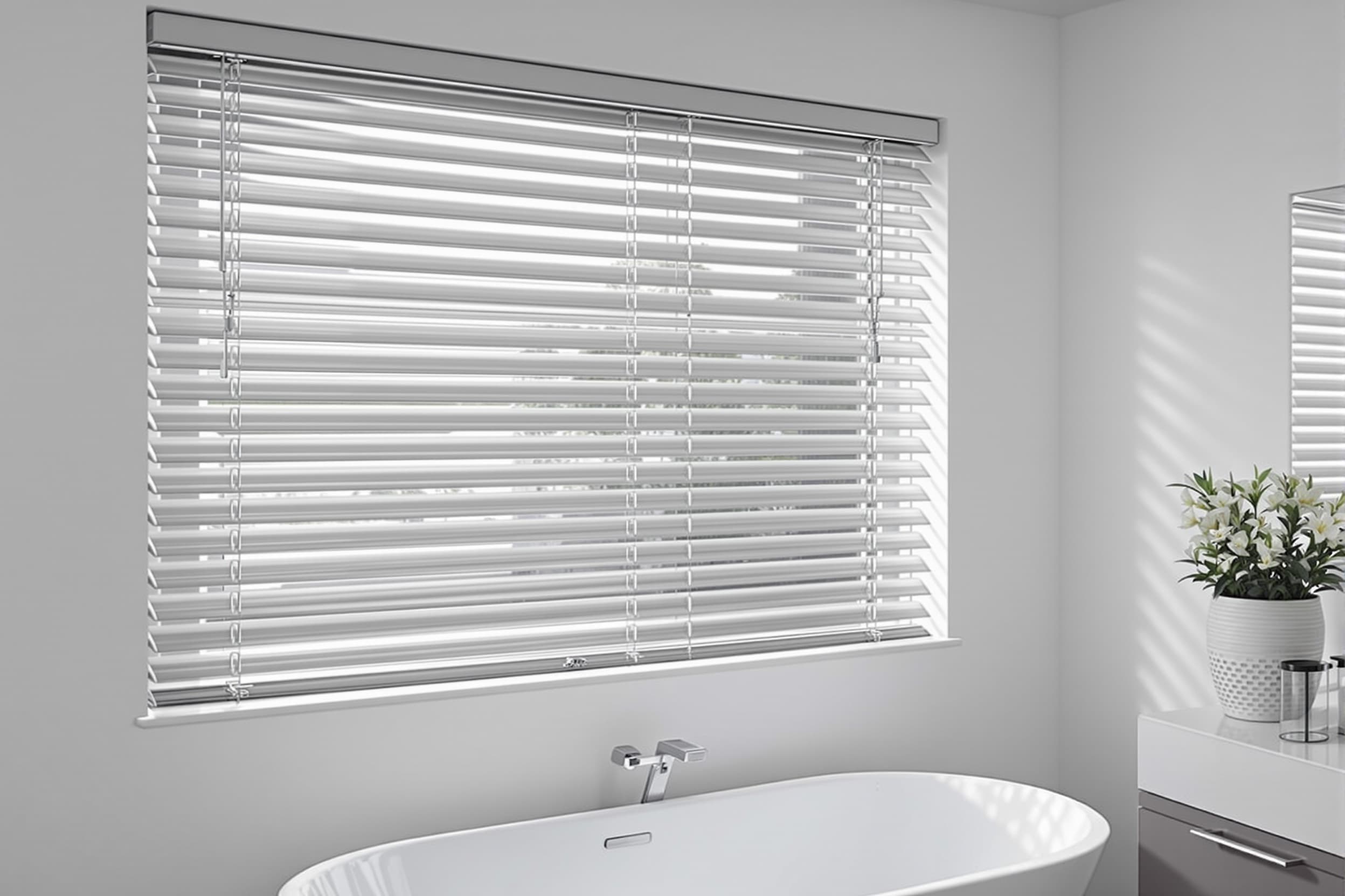Aluminum blinds in a bright window